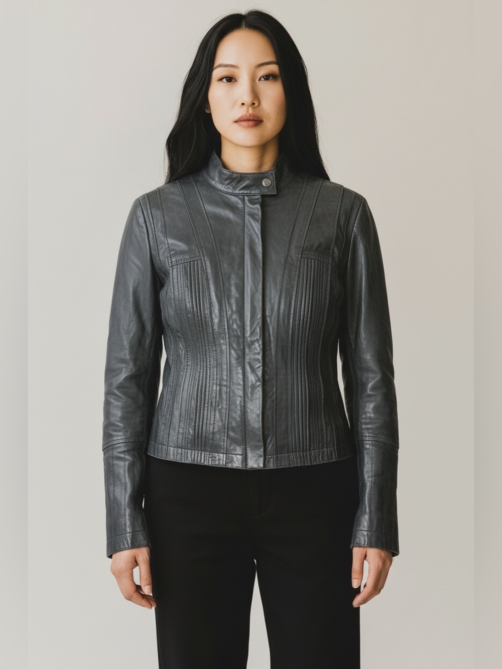 Sport Max Mara Vintage Charcoal Genuine Leather Women’s Jacket Size 4